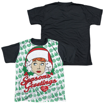 I Love Lucy Pattern youth black back t-shirt for ages 8 to 12