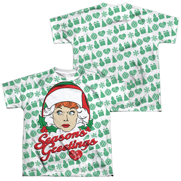 I Love Lucy Holiday Pattern youth all-over print t-shirt for ages 8 to 12