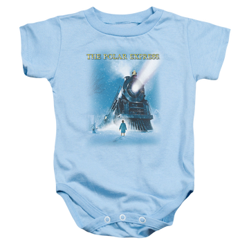 Light blue baby bodysuit with Polar Express Big Train graphic