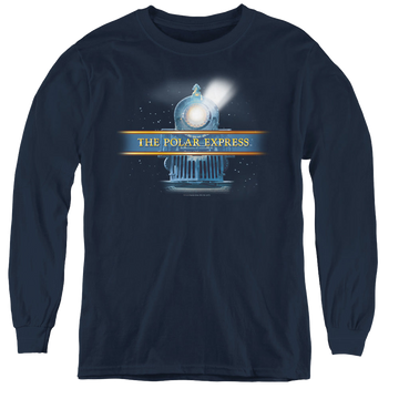 Navy youth long sleeve t-shirt with Polar Express Rain Logo graphic