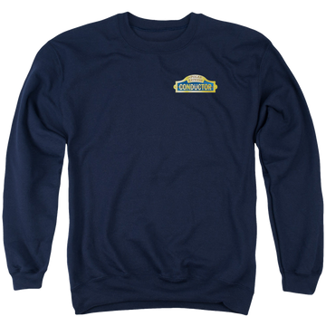 Navy men's crewneck sweatshirt with Polar Express Conductor graphic
