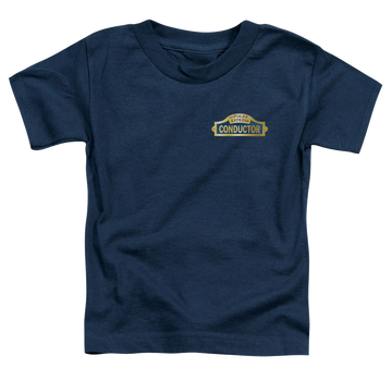 Navy kid's t-shirt for ages 4 to 7 with Polar Express Conductor graphic