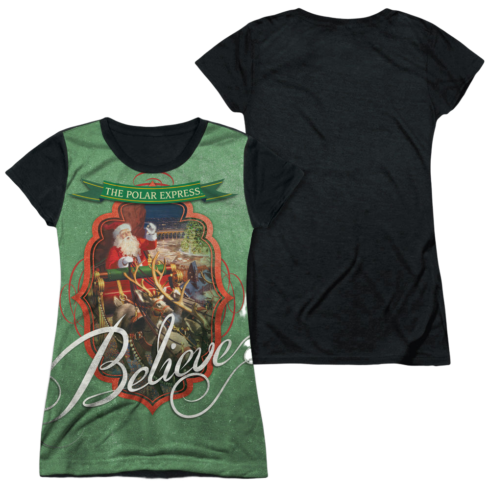 Polar Express Santa - Juniors Black Back T-Shirt Juniors Black Back T-Shirt Polar Express   