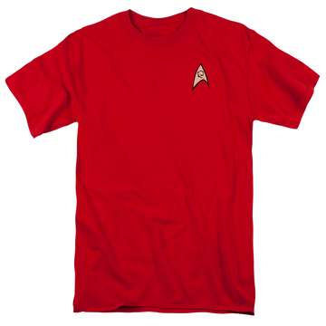 Red men's regular fit t-shirt with Star Trek The Original Series Engineering Uniform graphic