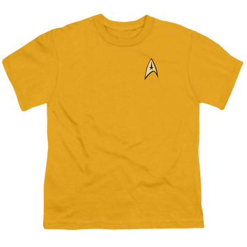 Gold youth t-shirt for ages 8 to 12 with Star Trek The Original Series Command Uniform graphic