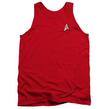 Red men's tank with Star Trek The Original Series Engineering Uniform graphic