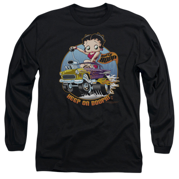 Black men's long sleeve t-shirt with Betty Boop Keep On Boopin graphic