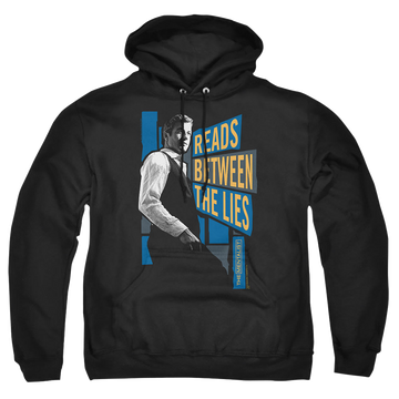 Black pullover hoodie with The Mentalist Between The Lies graphic