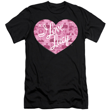 Black men's premium slim fit t-shirt with I Love Lucy Many Moods Logo graphic