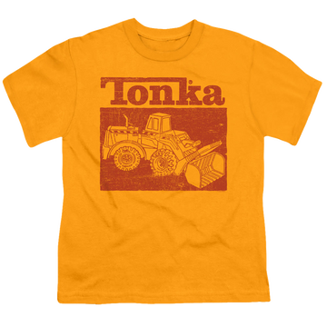 Gold kid's t-shirt for ages 4 to 7 with Hasbro Tonka Box graphic