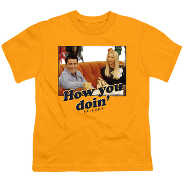 Gold kid's t-shirt for ages 4 to 7 with Friends How You Doin graphic