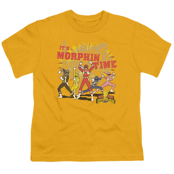 Gold kid's t-shirt for ages 4 to 7 with Power Rangers Dino Charge Morphin Time graphic
