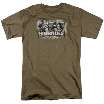 Safari green men's regular fit t-shirt with The Beverly Hillbillies Logo graphic
