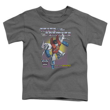 Charcoal kid's t-shirt for ages 4 to 7 with Transformers Starscream graphic