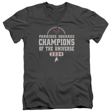 Charcoal men's v-neck t-shirt with Star Trek The Original Series Champions graphic
