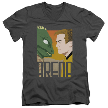 Charcoal men's v-neck t-shirt with Star Trek The Original Series Arena graphic