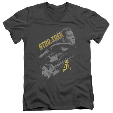 Charcoal men's v-neck t-shirt with Star Trek The Original Series 50 Year Frontier graphic