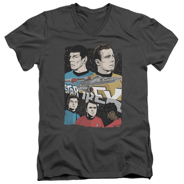 Charcoal men's v-neck t-shirt with Star Trek The Original Series Illustrated Crew graphic