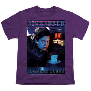 Purple youth t-shirt for ages 8 to 12 with Riverdale Jughead Jones graphic