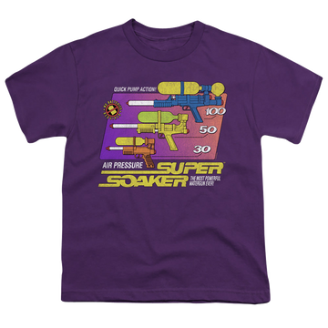 Purple youth t-shirt for ages 8 to 12 with Hasbro Original Soaker graphic