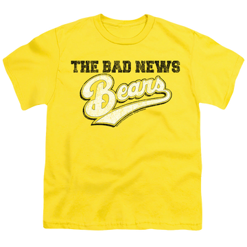 Yellow youth t-shirt for ages 8 to 12 with The Bad News Bears Logo graphic