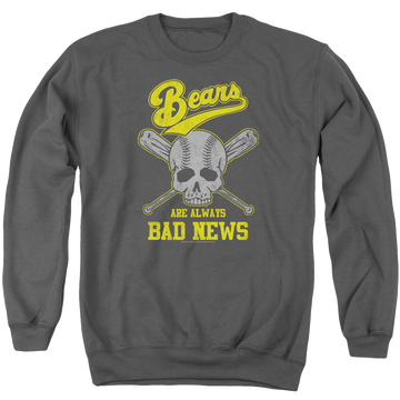 Charcoal men's crewneck sweatshirt with The Bad News Bears Always Bad News graphic