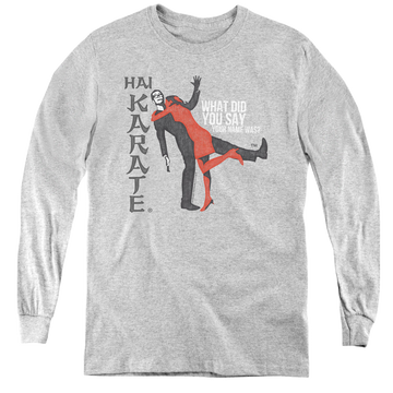Athletic heather youth long sleeve t-shirt with Hai Karate Name graphic