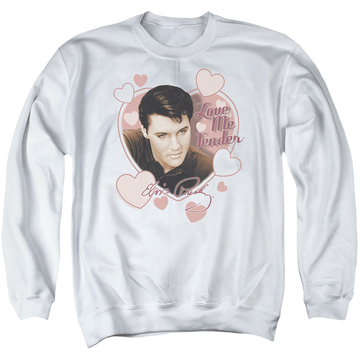 White men's crewneck sweatshirt with Elvis Presley Love Me Tender graphic