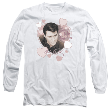 White men's long sleeve t-shirt with Elvis Presley Love Me Tender graphic
