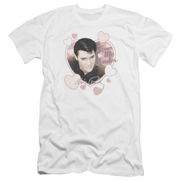 White men's premium slim fit t-shirt with Elvis Presley Love Me Tender graphic