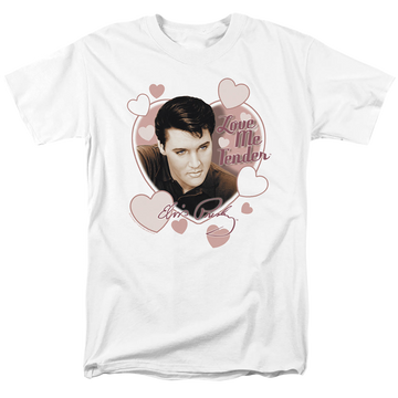 White men's regular fit t-shirt with Elvis Presley Love Me Tender graphic