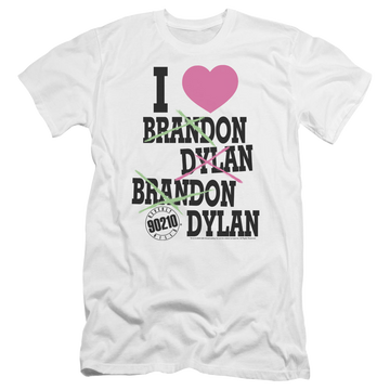 White men's premium slim fit t-shirt with Beverly Hills 90210 I Heart 90210 graphic