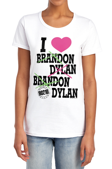 White women's t-shirt with Beverly Hills 90210 I Heart 90210 graphic