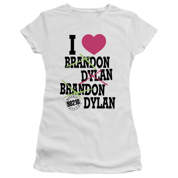 White juniors t-shirt with Beverly Hills 90210 I Heart 90210 graphic