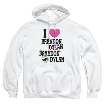 White pullover hoodie with Beverly Hills 90210 I Heart 90210 graphic