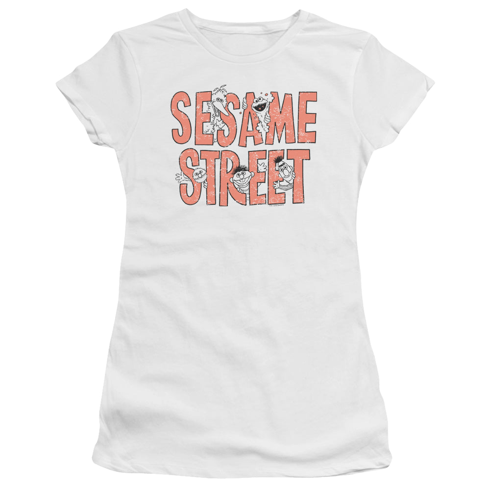 Sesame Street In Letters - Juniors T-Shirt Juniors T-Shirt Sesame Street