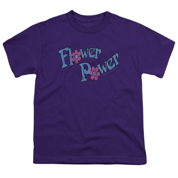 Purple youth t-shirt for ages 8 to 12 with Dubble Bubble Flower Power graphic