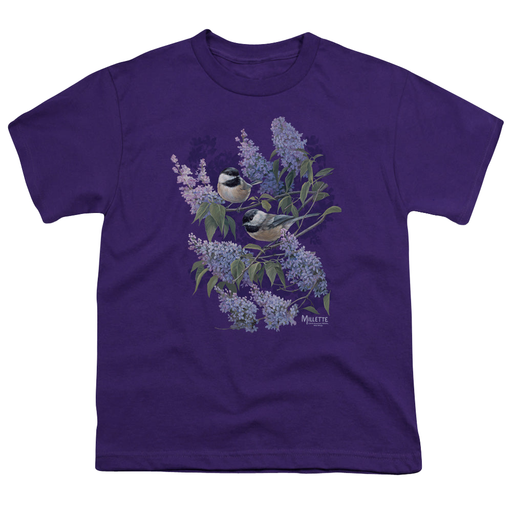 Wild Wings Chickadees And Lilacs - Youth T-Shirt Youth T-Shirt (Ages 8-12) Wild Wings