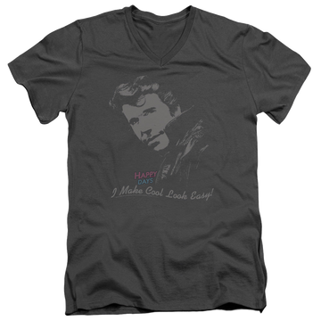 Charcoal men's v-neck t-shirt with Happy Days Cool Fonz graphic
