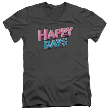 Charcoal men's v-neck t-shirt with Happy Days Logo graphic