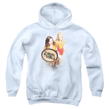 White youth hoodie for ages 8 to 12 with 2 Broke Girls Tips Really graphic