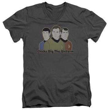Charcoal men's v-neck t-shirt with Star Trek The Animated Series Dig It graphic