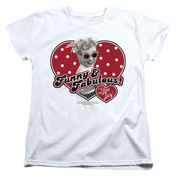 White women's t-shirt with I Love Lucy Funny & Fabulous graphic