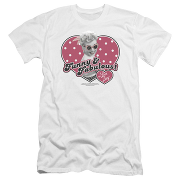 White men's premium slim fit t-shirt with I Love Lucy Funny & Fabulous graphic