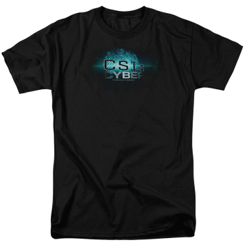 Black men's regular fit t-shirt with CSI Cyber Thumb Print graphic