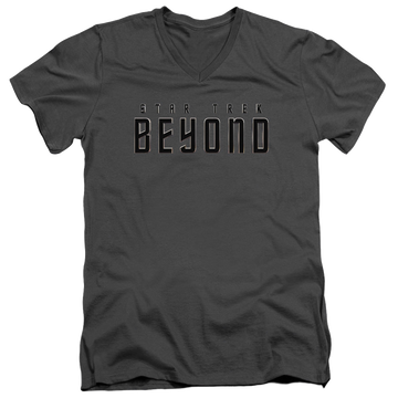 Charcoal men's v-neck t-shirt with Star Trek Beyond graphic