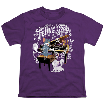 Purple youth t-shirt for ages 8 to 12 with Tom and Jerry Feline Good graphic