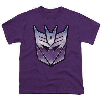 Purple youth t-shirt for ages 8 to 12 with Transformers Vintage Decepticon Logo graphic