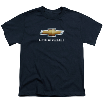 Navy youth t-shirt for ages 8 to 12 with Chevrolet Chevy Bowtie Stacked graphic