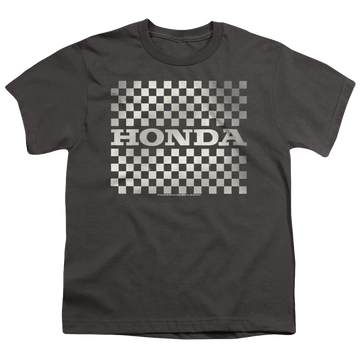 Charcoal youth t-shirt for ages 8 to 12 with Honda Checkers Logo graphic